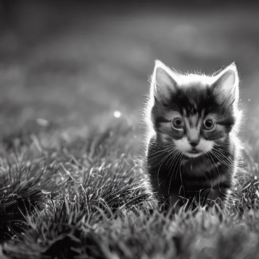 Image similar to a kitten, award winning black and white photography