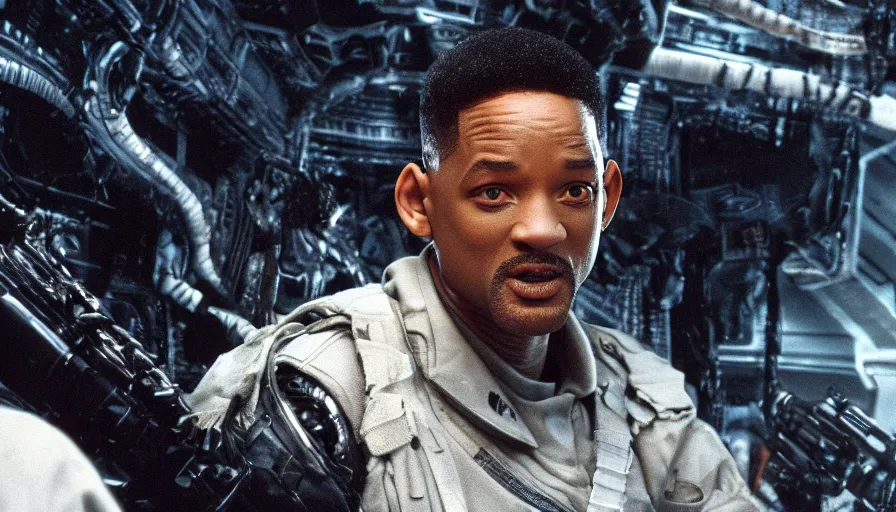 Image similar to film still of will smith in aliens by ridley scott, hyperdetailed, artstation, cgsociety, 8 k