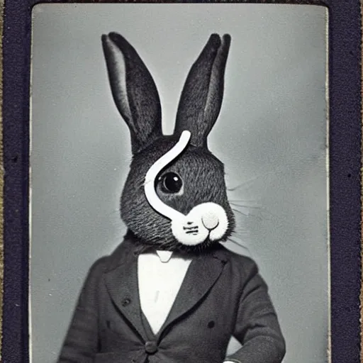 Image similar to a rabbit wearing a monocle, antique photograph