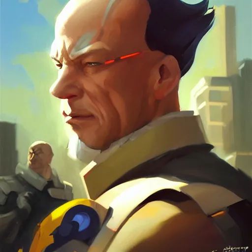 Prompt: Greg Manchess portrait painting of Professor Xavier as Overwatch character, medium shot, asymmetrical, profile picture, Organic Painting, sunny day, Matte Painting, bold shapes, hard edges, street art, trending on artstation, by Huang Guangjian and Gil Elvgren and Sachin Teng