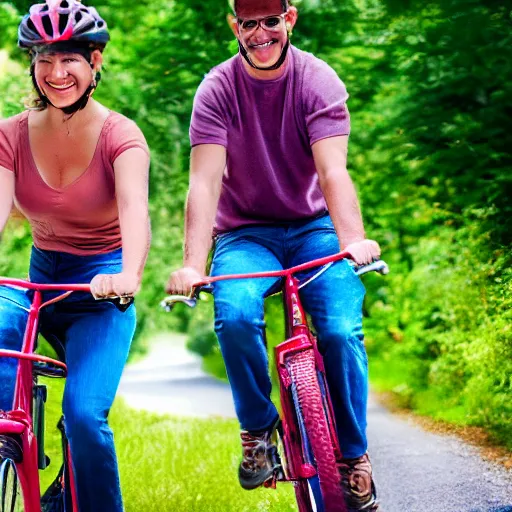 Image similar to two friends riding bicycles in Maine, very realistic, very detailed, photorealistic