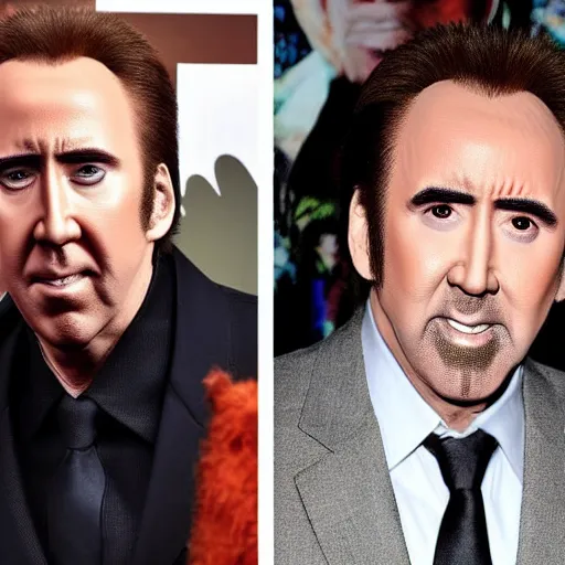 Image similar to Nicolas Cage wearing prosthetic makeup for a live action winnie the pooh movie
