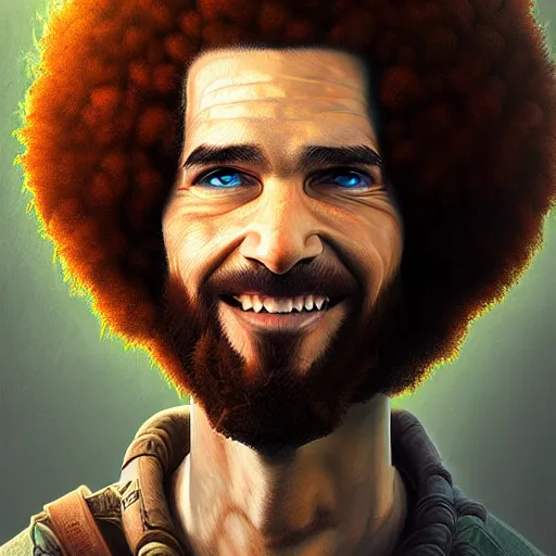 Prompt: expert, deviantart, therookies, by raad, by vitorugo, by mateus 9 5, realistic background, highly detailed, concept art, smooth, sharp focus, illustration of cyborg bob ross