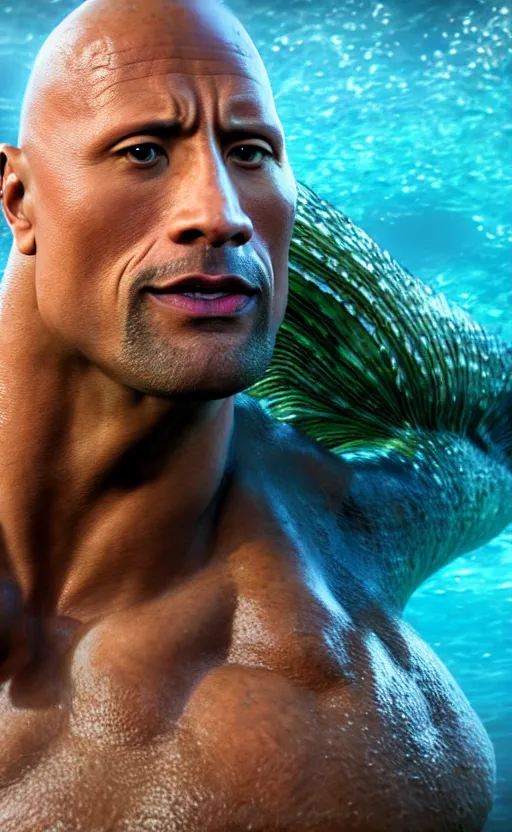 Prompt: dwayne johnson as a charming mermaid work safe dreamlike, character art, hyperdetailed, 8 k realistic, unreal engine, cryengine, dof, trending on artstation, digital art