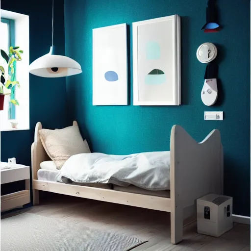 Prompt: IKEA catalogue, childrens bedroom, by Pixar