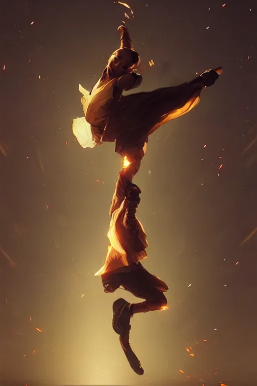 Image similar to street dancer in the wind by artgem and greg rutkowski, light cone, reimagined by industrial light and magic