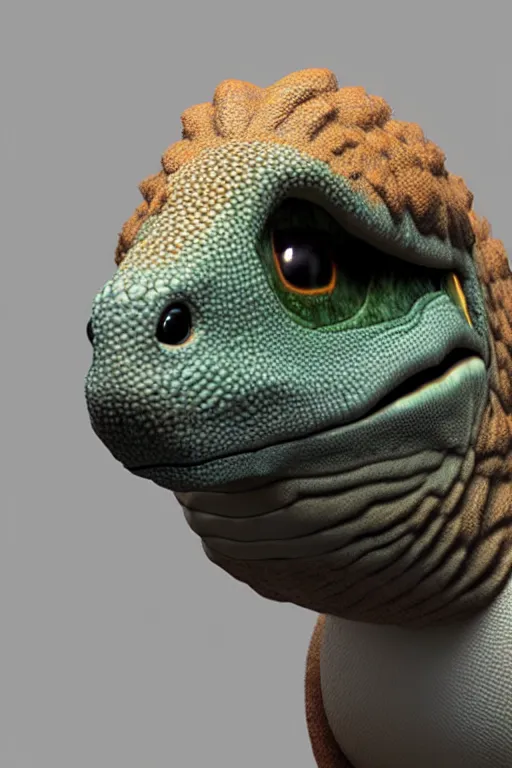 Prompt: high quality 3 d render hyperrealist very cute fluffy dinosaur, vray, smooth in the background, artstation