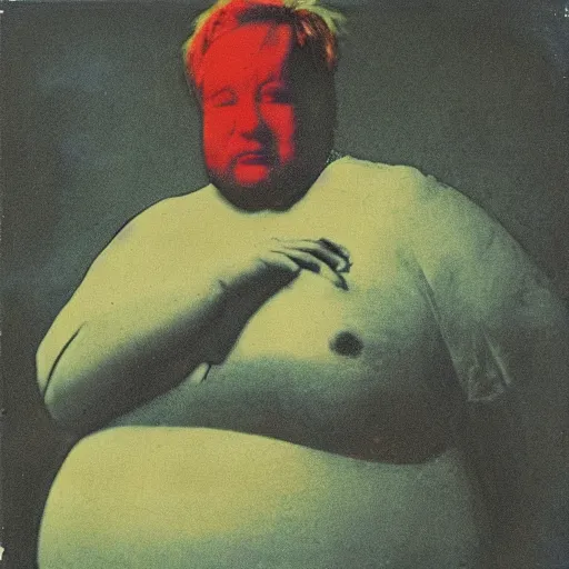 Image similar to color polaroid portrait of a fat man by andy warhol. holga