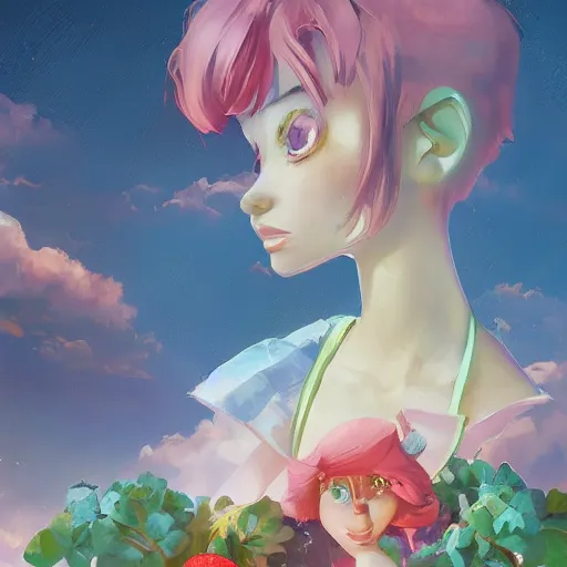 Image similar to painted portrait of a strawberry shortcake, fantastically pastel colors, octane render, matte painting concept art, official fanart behance hd artstation by jesper elsing, by rhads and makoto shinkai and lois van baarle and ilya kuvshinov and rossdraws