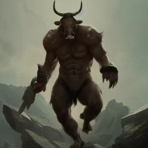 Prompt: Minotaur, character art by Greg Rutkowski, 4k digital render