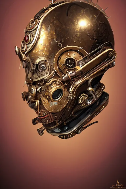 Image similar to steampunk helmet fantasy art mask robot ninja stylized digital illustration sharp focus, elegant intricate digital painting artstation concept art global illumination ray tracing advanced technology chaykin howard and campionpascale and cooke darwyn and davis jack