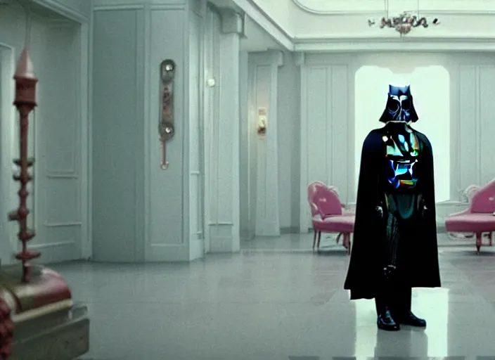 Image similar to a film still of darth vader in the grand budapest hotel ( 2 0 1 4 )