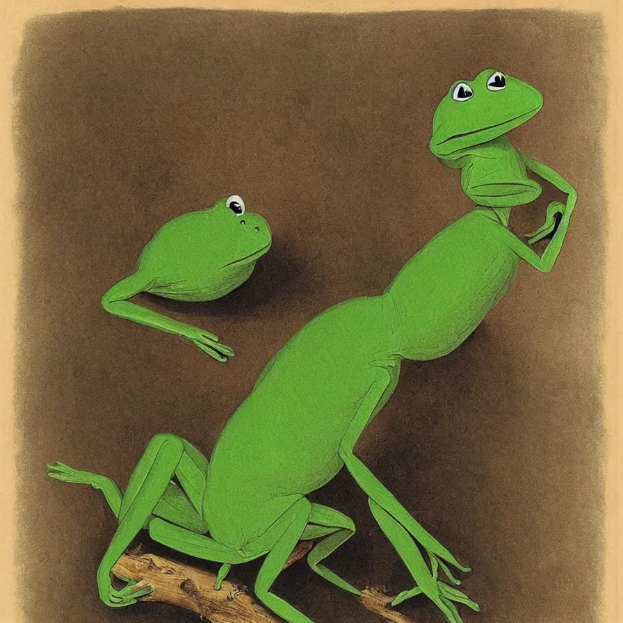 Prompt: “portrait of Kermit the frog by John James Audubon”