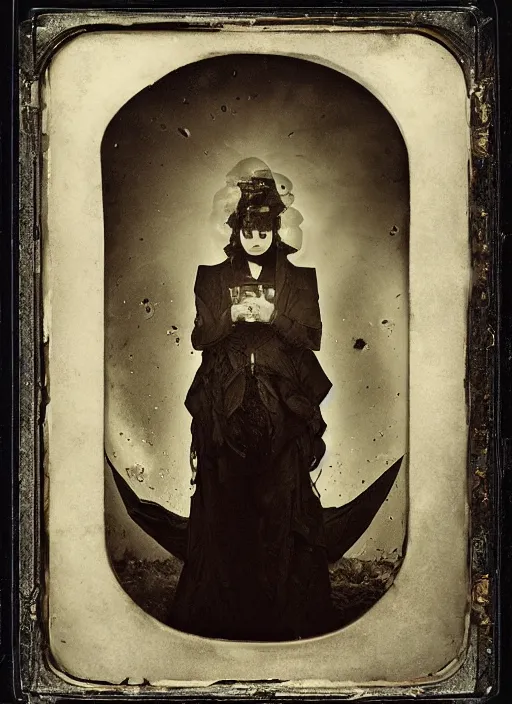 Prompt: old wetplate daguerreotype, portrait of a futuristic time traveler, explosion of data fragments, fractal, intricate, elegant, highly detailed, parallax, leica, medium format, subsurface scattering, by jheronimus bosch and greg rutkowski and louis jacques mande daguerre