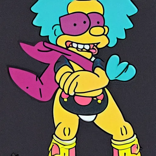 Image similar to Lisa simpson as a punk girl, wearing a leather jacket and leather boots, hyperdetailed