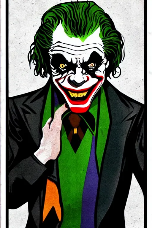 Image similar to Willem Dafoe as the Joker on a 1970s horror movie poster , vintage 70s print, scary, horrifying, terror