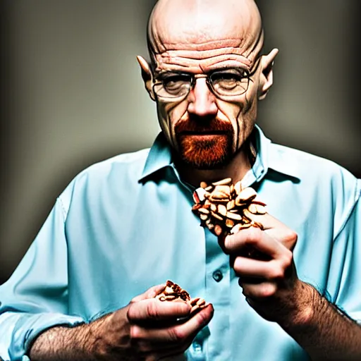 Prompt: walter white eating almond, photography,