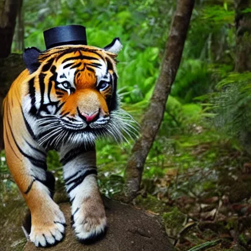 Image similar to photo of tiger wearing a top hat in jungle