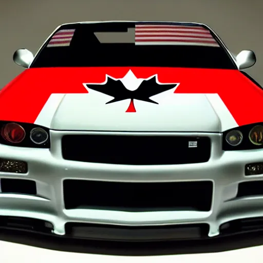 Prompt: skyline r34 Canada flag paintwork, photography, realistic, detailed