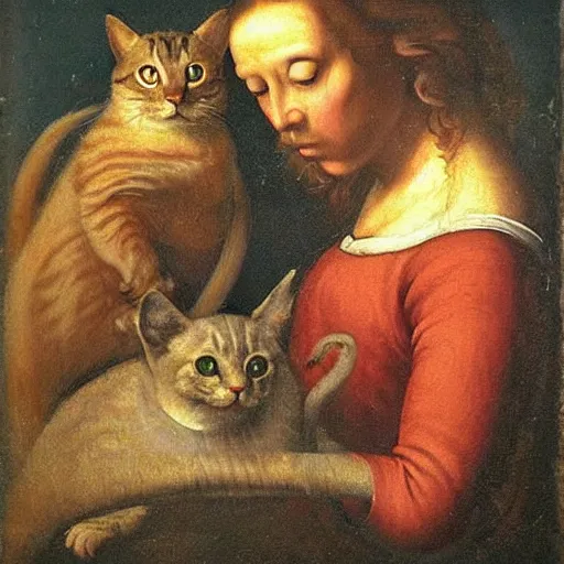Image similar to renaissance painting of a cat that does not resemble a cat. strange unknown animal.