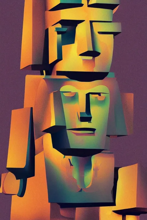 Image similar to cubist moai statue cutout digital illustration cartoon colorful beeple