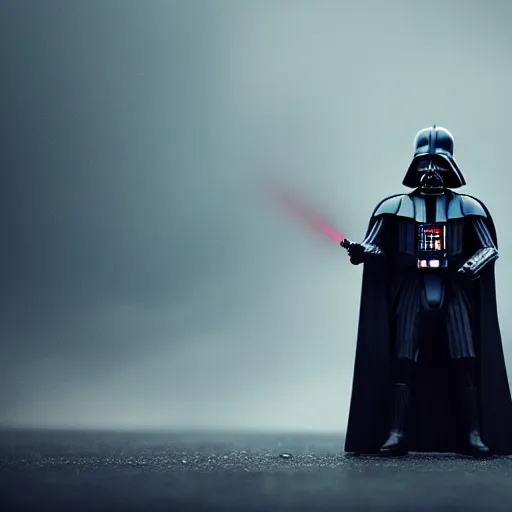 Prompt: darth vader screaming to the sky, fine details, heavy rain, 8 k, shallow depth of field, moody lighting, cinematic lighting,