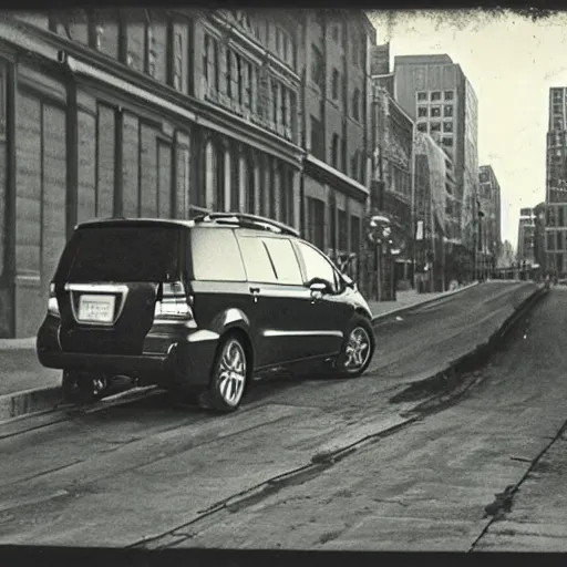 Image similar to 1 8 0 0 s daguerreotype photo of a 2 0 1 9 toyota sienna driving on boston streets.