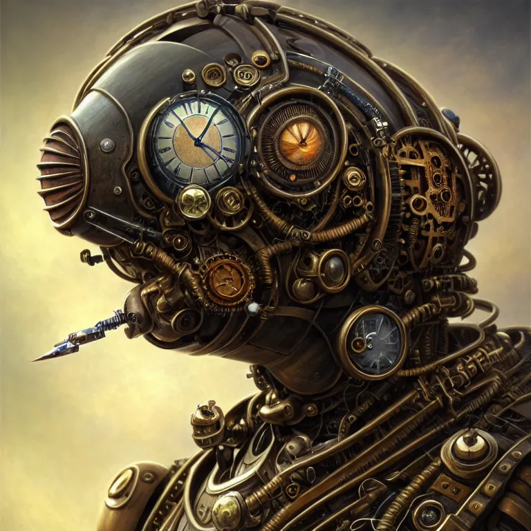 Image similar to portrait shot of a steampunk robot bug, unreal engine realistic render, 8 k, micro detail, intricate, elegant, highly detailed, centered, digital painting, artstation, smooth, sharp focus, illustration, artgerm, tomasz alen kopera, peter mohrbacher, donato giancola, joseph christian leyendecker, wlop, boris vallejo