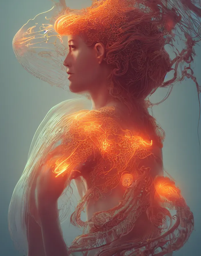 Image similar to goddess portrait. jellyfish phoenix head. intricate artwork by Tooth Wu and wlop and beeple. octane render, trending on artstation, greg rutkowski very coherent symmetrical artwork. cinematic, hyper realism, high detail, octane render, 8k