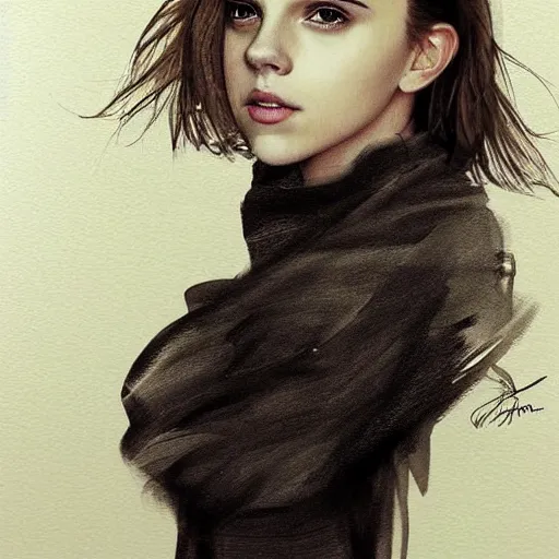 Image similar to portrait of girl who look like a mix of emma watson, scarlett johansson, nathalie portman, very detailled, by artgem