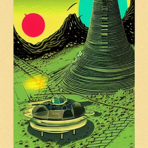 Image similar to alien landscape, retro pulp art
