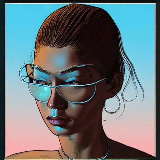 Image similar to “ gigi hadid retro minimalist portrait by jean giraud, moebius starwatcher comic, 8 k ”