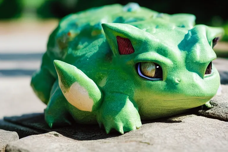 Image similar to closeup potrait of bulbasaur in central park, natural light, sharp, detailed face, magazine, press, photo, Steve McCurry, David Lazar, Canon, Nikon, focus