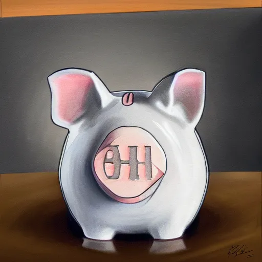 Prompt: a crypto piggy bank, hyper realism, trending on art station