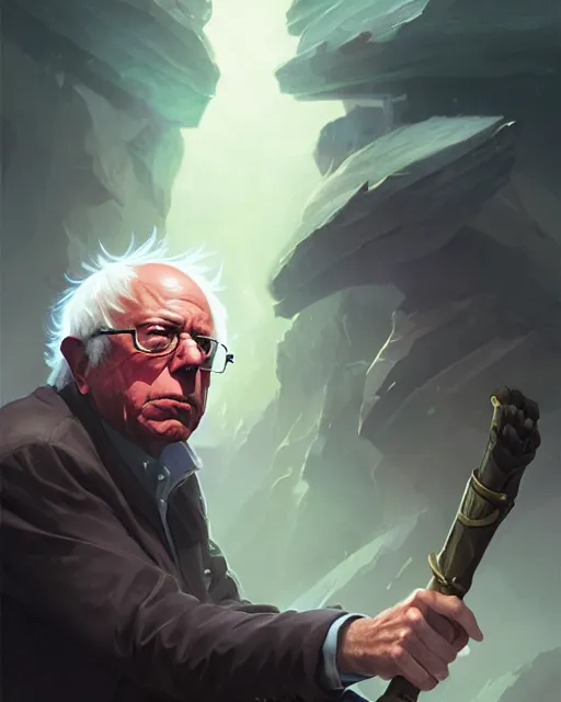 Image similar to bernie sanders as a league of legends champion, medium shot close up, details, sharp focus, illustration, by jordan grimmer and greg rutkowski, trending artstation, digital art