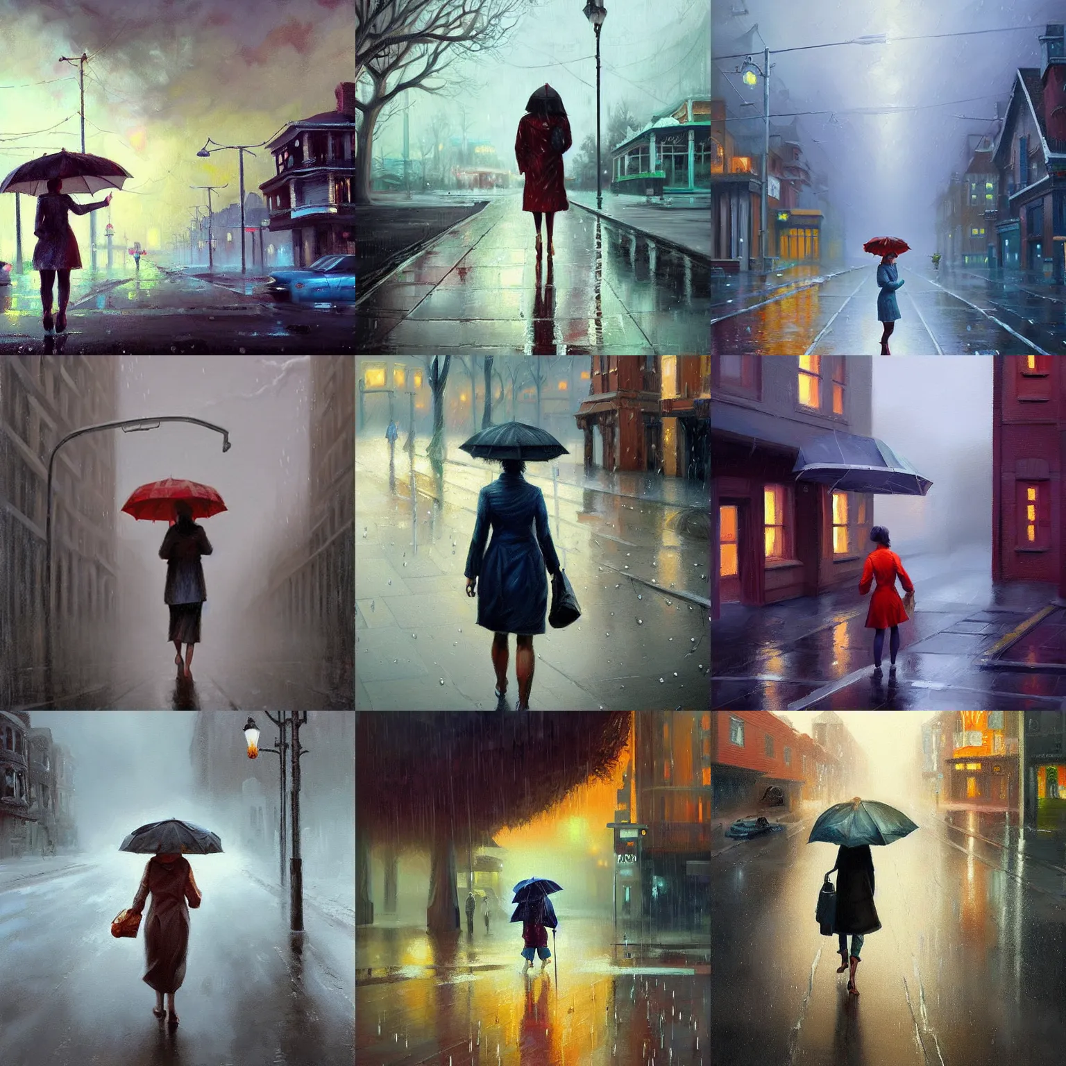 Prompt: a woman walking in the rain after a nuclear explosion, highly intricately detailed mandy jurgens painting, evgeny lushpin, sally storch