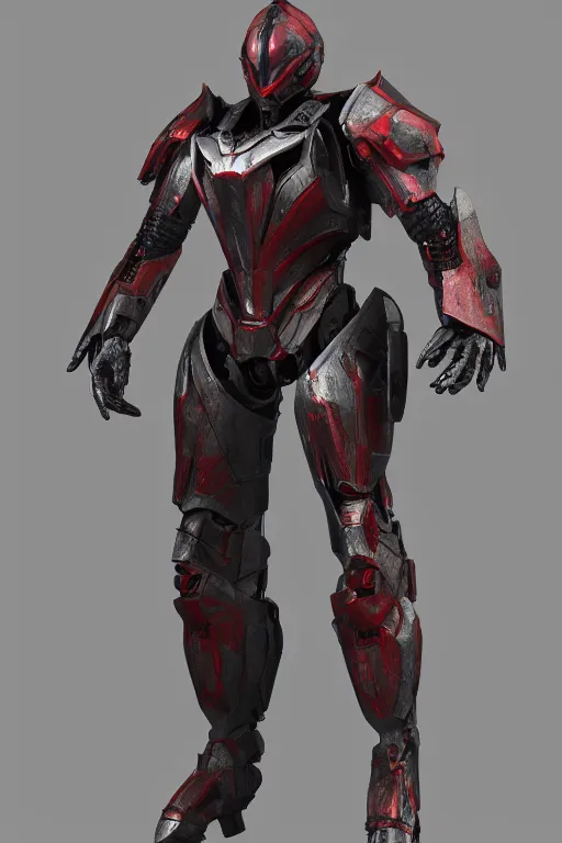 Image similar to hyper detailed cinematic rendering with volumetric lightning and ray tracing, azure crimson skinny full body armored core, weathering armor plating, endoekeleton exposure, 8 k, octane render, unreal engine, ray tracing