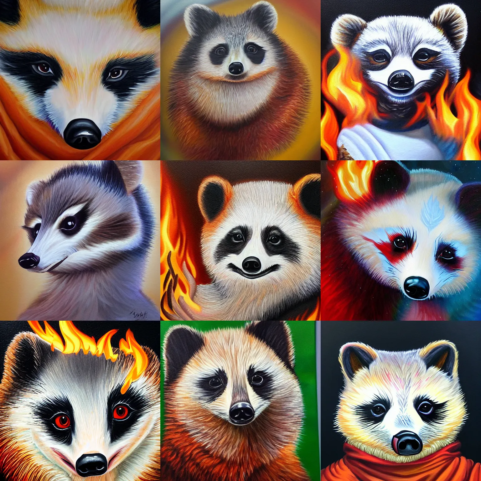 Prompt: detailed painting of 🔥🦝🔥
