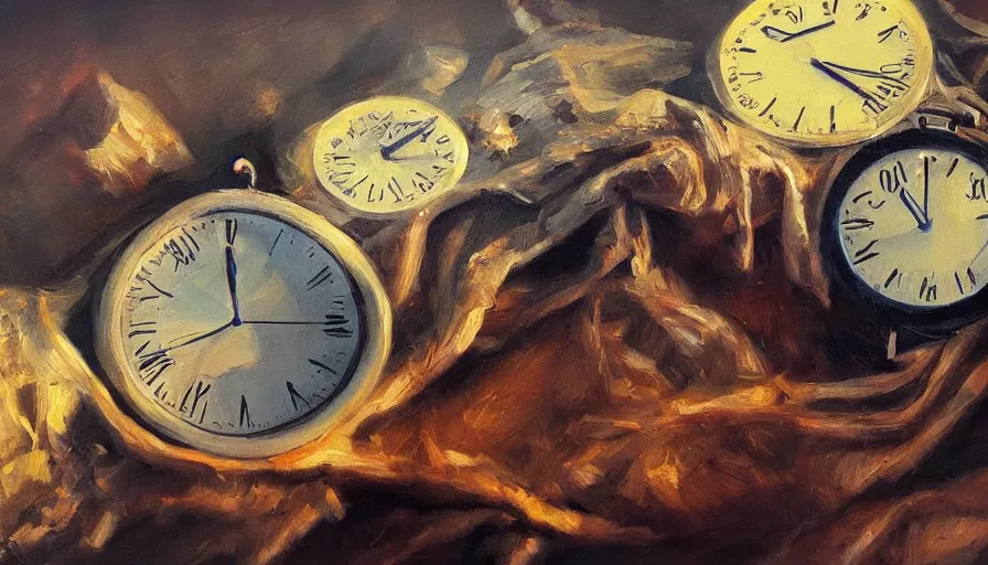 Image similar to time, clock, oil painting by jama jurabaev, brush hard, artstation, high quality, brush stroke