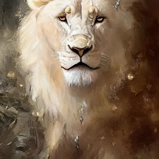 Image similar to a beautfiul award winning commission portrait of an anthro albino lion wearing diamond victorian armour,digital art,art by greg rutkowski,character design by charles bowater,photorealistic,ross tran,hyperdetailed,detailed face,fascinating,2021,western comic style