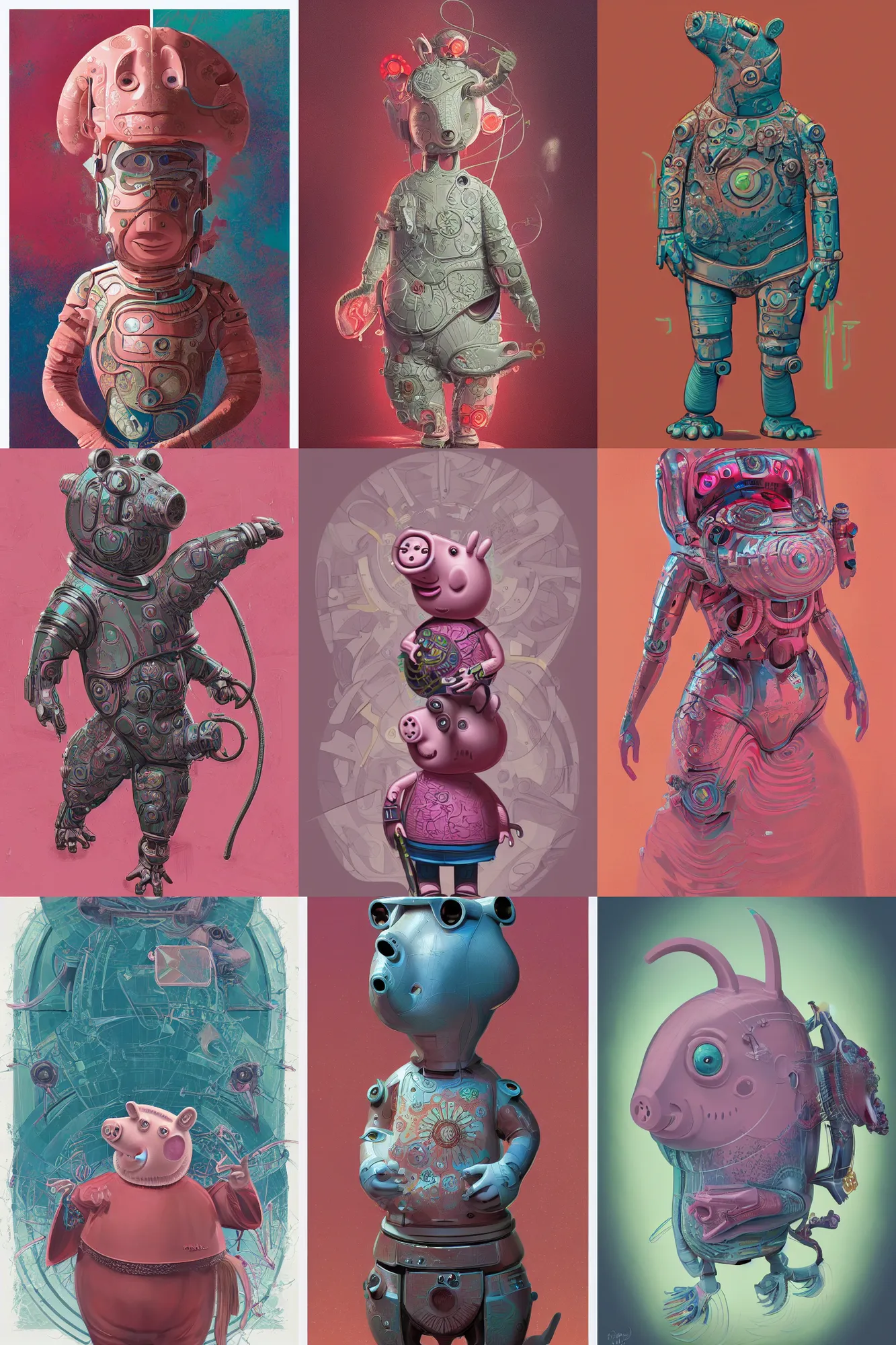 Prompt: Peppa Pig cyborg, art deco design, by Mandy Jurgens and Warhol, Ernst Haeckel, James Jean, artstation, concept art