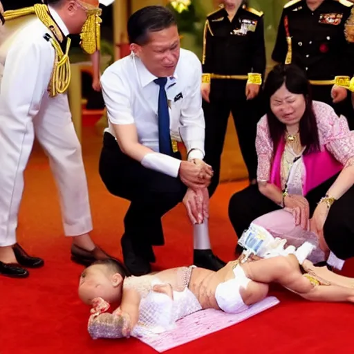 Prompt: Vajiralongkorn wearing a diaper during Las Vegas bender