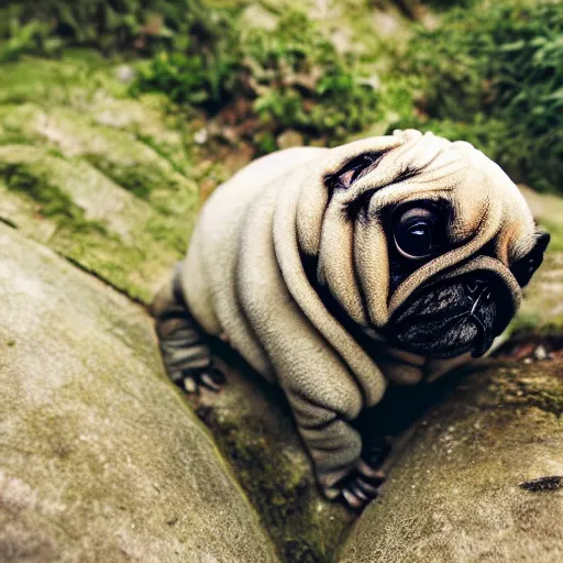 Image similar to a Tardigrade Pug Hybrid, A tardigrade that looks like a pug, afternoon hangout, good times photograph, candid