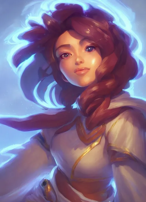 Image similar to taliyah, from league of legends, luchu, hyper detailed, digital art, overhead view, trending in artstation, studio quality, smooth render, unreal engine 5 rendered, octane rendered, art style by klimt and nixeu and ian sprigger and wlop and krenz cushart