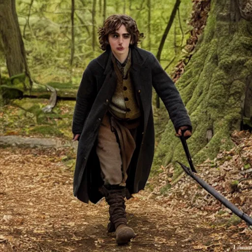 Prompt: half length portrait 7 0 mm photo of timothy chalamet as a stealthy hobbit assassin, photo by philip - daniel ducasse and yasuhiro wakabayashi and jody rogac and roger deakins