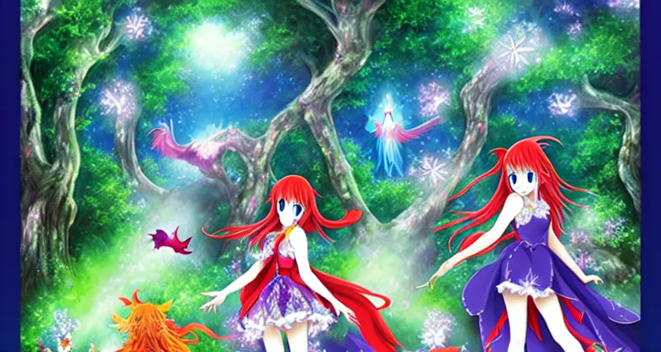 Image similar to Enchanted and magic forest, by Gainax Co,