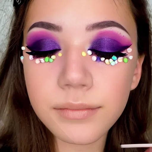 Image similar to close up of eyelids with ( ice cream sprinkles ) mascara