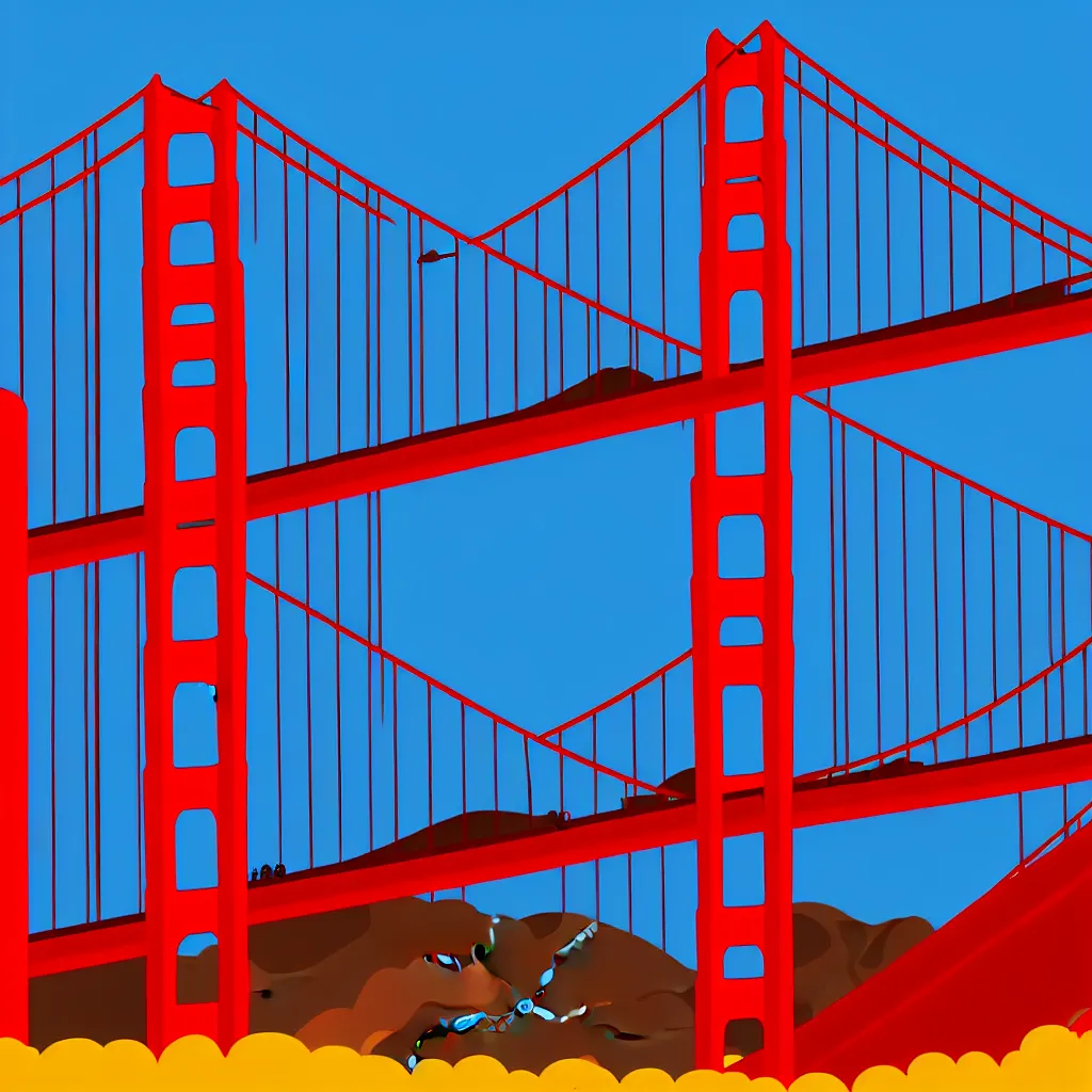 Image similar to octopus attacking golden gate bridge, vector art, 8k, trending on artstation