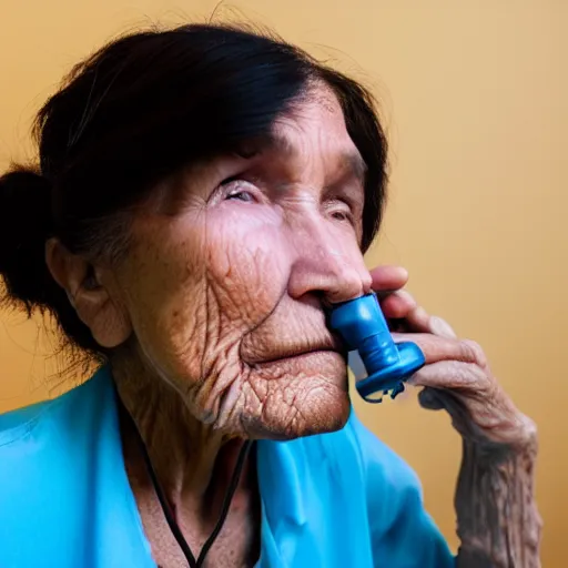 Prompt: an old woman with oxygen line connected to her nose