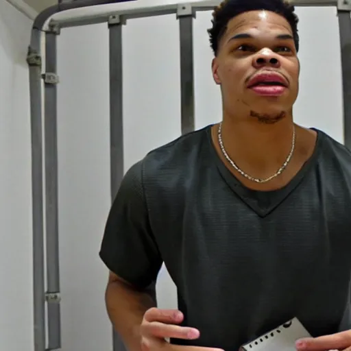 Prompt: miles bridges rapping from behind jail cell